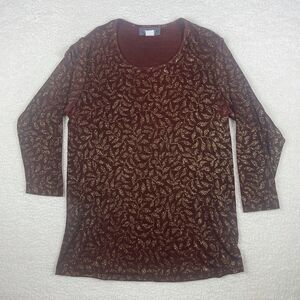 Designs Lane Bryant Women’s Plus Sz 14/16 Red Short Sleeve Semi-Sheer Blouse